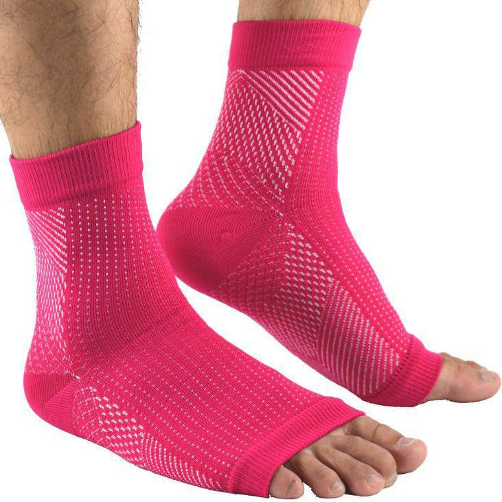Compression Foot Sleeves - Open Toe Socks for Plantar Fasciitis and Arch Pain - Omega Walk - Angel S Pink
