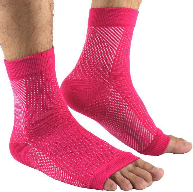 Compression Foot Sleeves - Open Toe Socks for Plantar Fasciitis and Arch Pain - Omega Walk - Angel S Pink