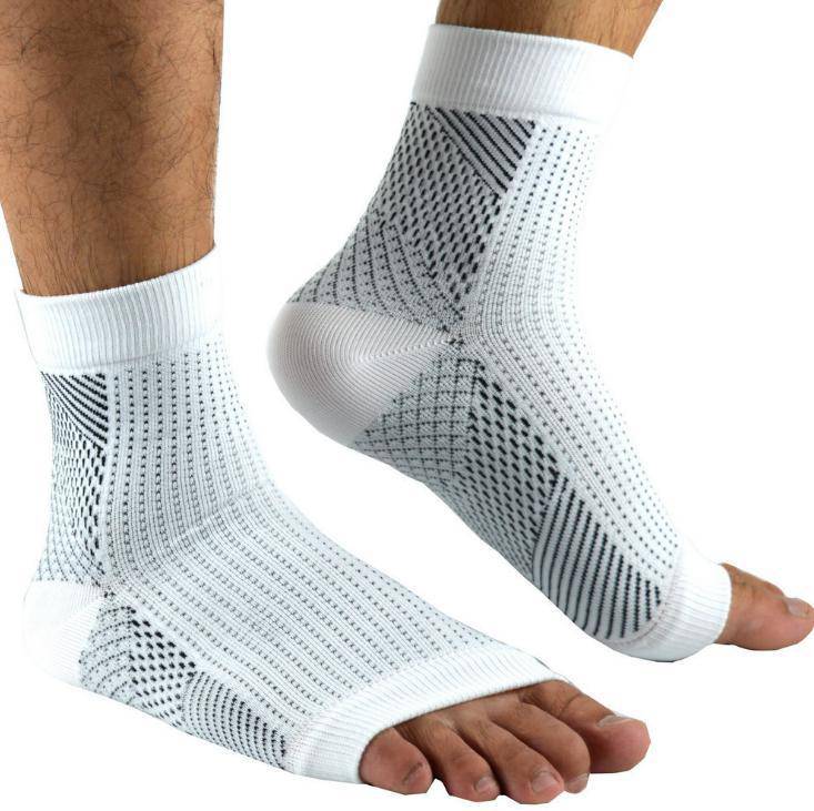 Compression Foot Sleeves - Open Toe Socks for Plantar Fasciitis and Arch Pain - Omega Walk - Angel S White