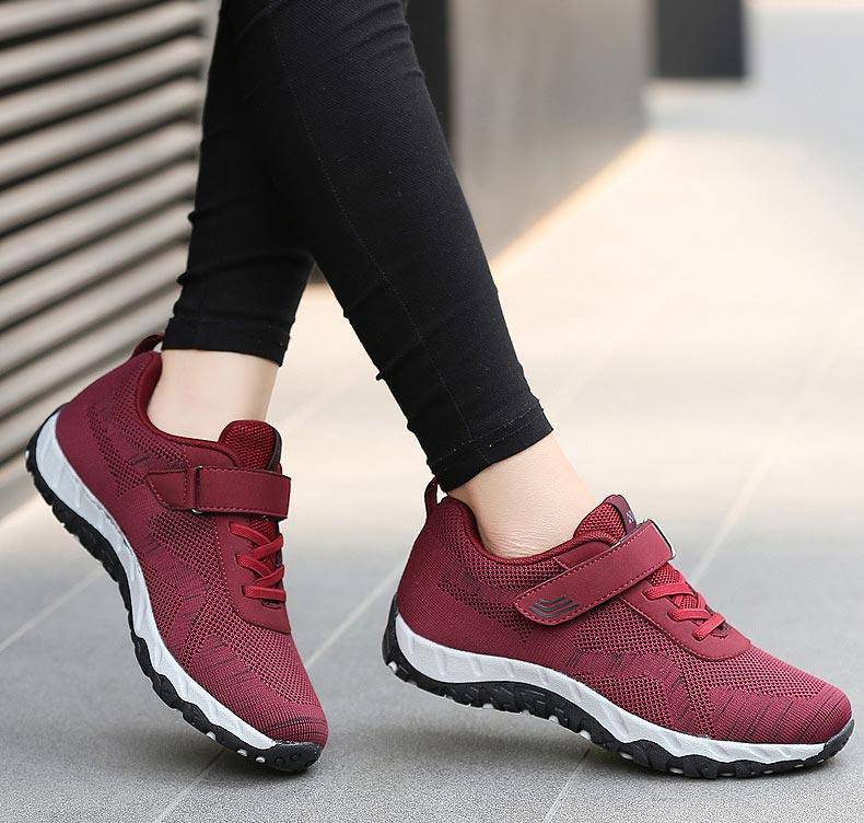 Light hook & loop sneakers for women - Omega Walk - M77-JUJUBE RED-35