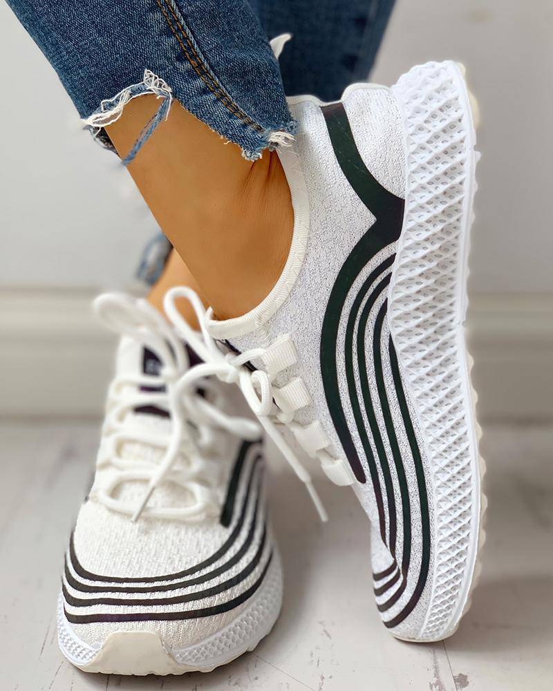 Striped Casual Sneakers for Women - Omega Walk - M126-WHITE-35