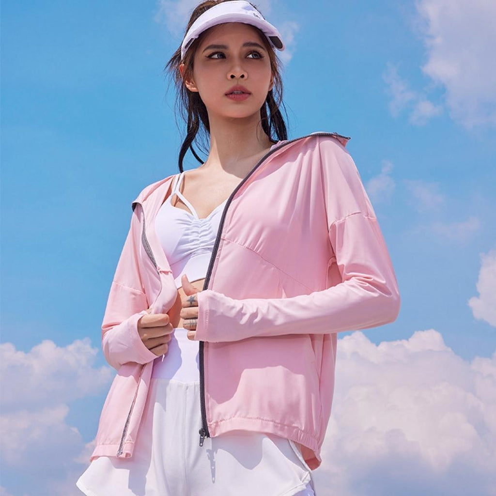 Women's UV Protection Full-zip Workout Jacket - Omega Walk - YG-LSM008-Pink-S