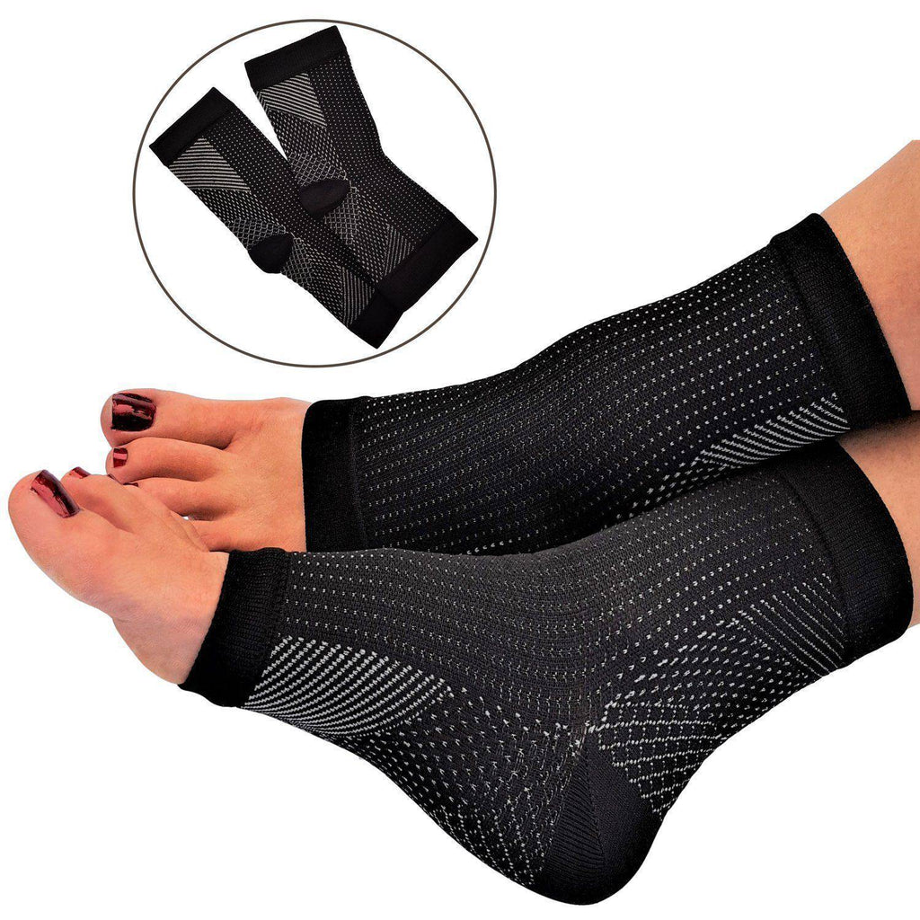 Compression Foot Sleeves - Open Toe Socks for Plantar Fasciitis and Arch Pain - Omega Walk - Angel S black