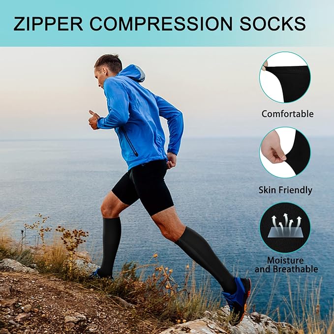 Zippered Compression Socks - Support Stockings 20-30 mmHg - Omega Walk