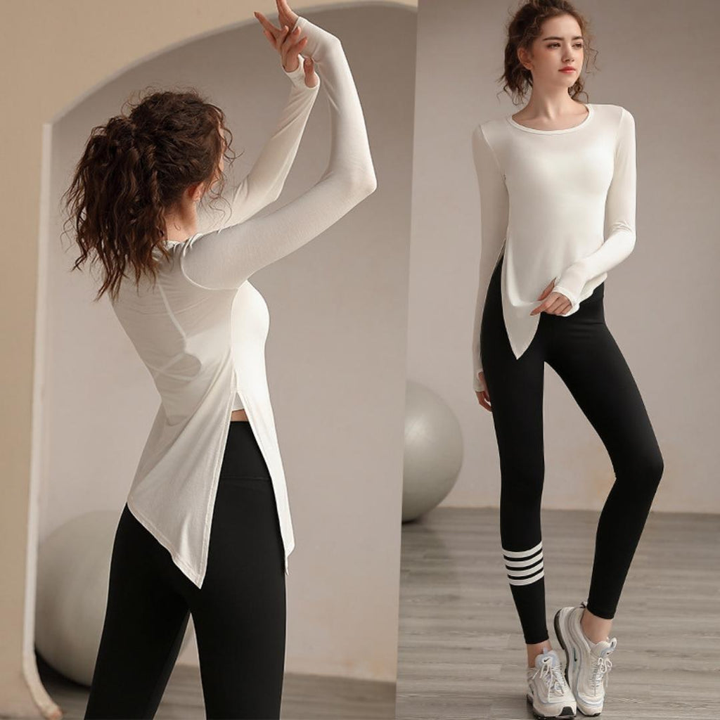 Stylish Silhouette Women's Workout Top and Tights Set - Omega Walk