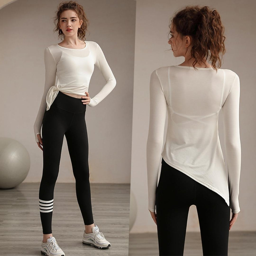 Stylish Silhouette Women's Workout Top and Tights Set - Omega Walk